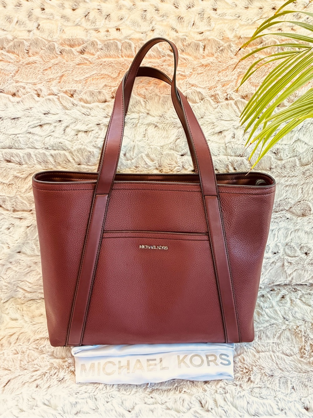 🚴‍♂️ Michael Kors Cooper Leather Commuter Tote Bag Oxblood w MK Dustbag NWOT